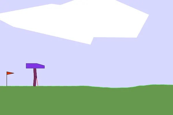 BipedalWalker 环境示意：双足机器人需要在崎岖地形上行走